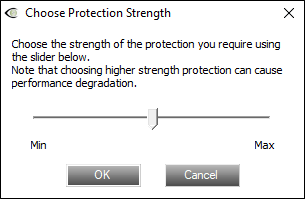 CopyMinder shell protection strength screen