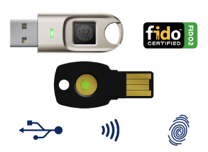 FIDO-Sicherheitsschlüssel schützen Online-Benutzerkonten vor Hackern. Biometrische FIDO-Schlüssel ermöglichen eine passwortlose Anmeldung.